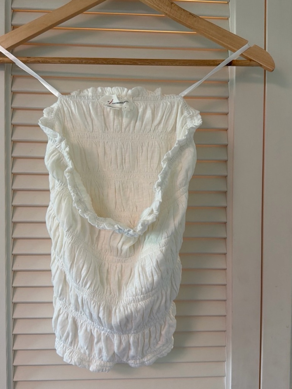 Anthropologie White Smocked Ruffle Tube Top